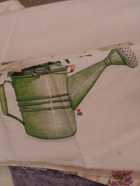 Green Watering Can Decorative Linen Panel Cotton All Types